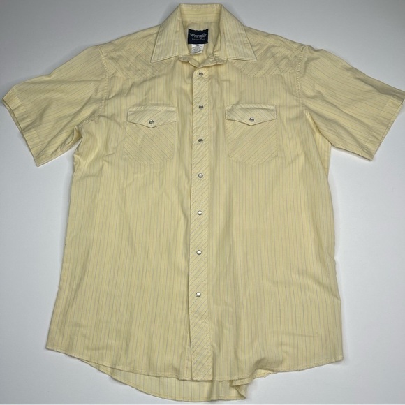 Wrangler Shirt Vintage Pearl Snap Western Yellow Stripes Equestrian Rustic Rodeo - Picture 1 of 14